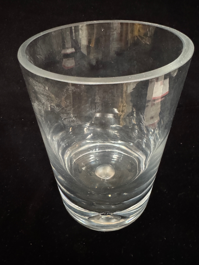 Vintage Krosno Poland Large Clear Glass 8x5 Cylinder Vase Teardrop Bubble Bottom [Photo 3]