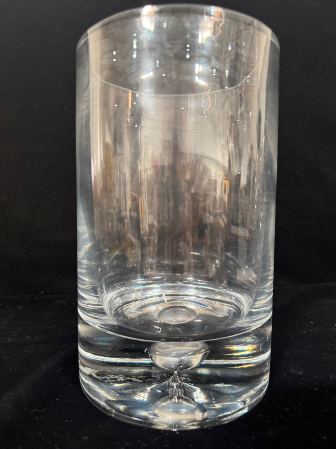 Vintage Krosno Poland Large Clear Glass 8x5 Cylinder Vase Teardrop Bubble Bottom