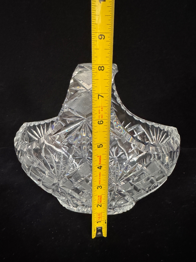 Bohemian Cut Glass Brides Basket Vintage Clear Crystal Star Burst Centerpiece Bowl 9'W X 8'H [Photo 4]