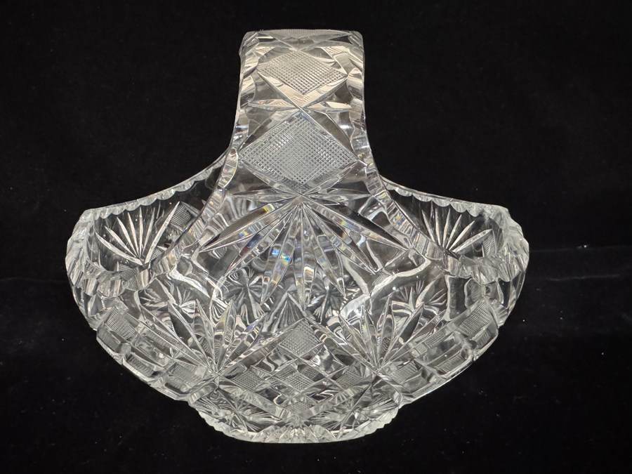 Bohemian Cut Glass Brides Basket Vintage Clear Crystal Star Burst Centerpiece Bowl 9'W X 8'H [Photo 2]