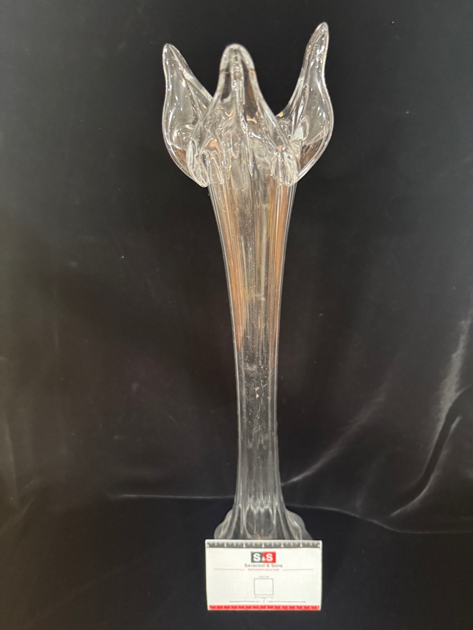 Vintage Mid-Century Modern Clear Swung Glass Tall Ribbed Pedestal Art Glass Vase 26.5'H [Photo 4]