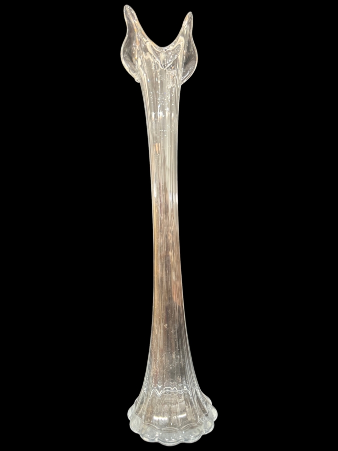 Vintage Mid-Century Modern Clear Swung Glass Tall Ribbed Pedestal Art Glass Vase 26.5'H [Photo 2]