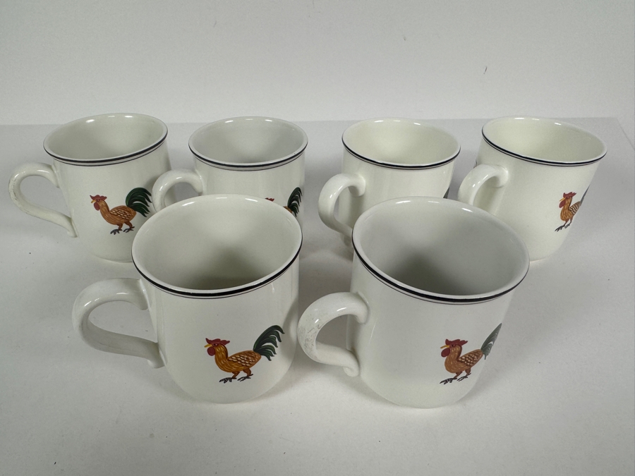 (6) Vintage Villeroy And Boch Design Naif Pattern Premium Porcelain Coffee Mugs Featuring Rooster Farmhouse Motif [Photo 3]