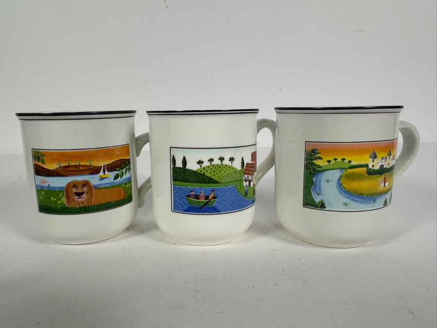 (6) Vintage Villeroy And Boch Design Naif Pattern Premium Porcelain Coffee Mugs Featuring Rooster Farmhouse Motif [Photo 5]