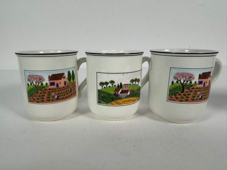 (6) Vintage Villeroy And Boch Design Naif Pattern Premium Porcelain Coffee Mugs Featuring Rooster Farmhouse Motif [Photo 4]