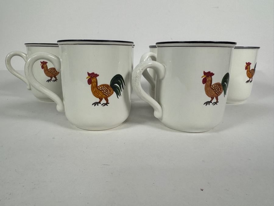 (6) Vintage Villeroy And Boch Design Naif Pattern Premium Porcelain Coffee Mugs Featuring Rooster Farmhouse Motif [Photo 2]