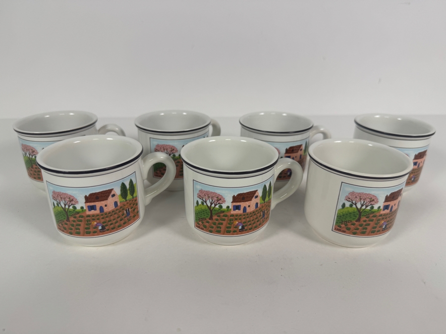 (6) Vintage Villeroy And Boch Design Naif Pattern Premium Porcelain Demitasse Espresso Cups Featuring Rooster Motif [Photo 3]