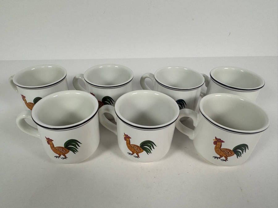 (6) Vintage Villeroy And Boch Design Naif Pattern Premium Porcelain Demitasse Espresso Cups Featuring Rooster Motif [Photo 2]
