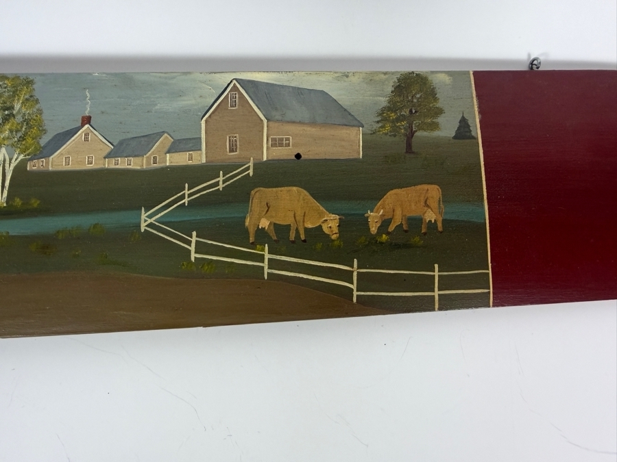 Americana Folk Art Country Landscape Scene Hand Painted On Wooden Barrel Stave Signed By Jean Colquhoun 29.5 X 4.75 [Photo 6]