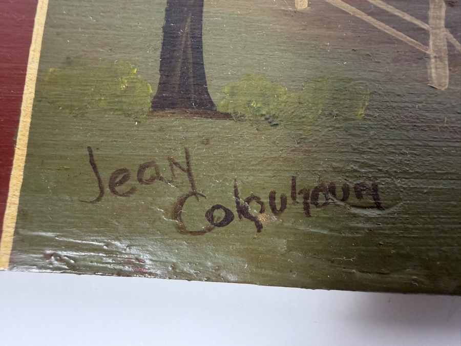 Americana Folk Art Country Landscape Scene Hand Painted On Wooden Barrel Stave Signed By Jean Colquhoun 29.5 X 4.75 [Photo 3]