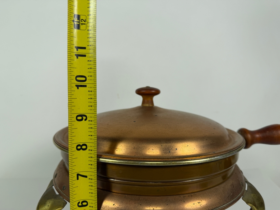 Vintage Copper And Brass Chafing Dish Fondue Set On Stand With Burner [Photo 5]