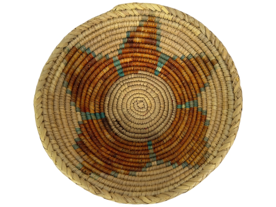 Vintage Hand-woven Coiled Basket Bowl With Star Design 10'W X 3'H