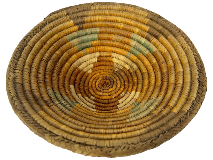 Vintage Hand-woven Coiled Basket Bowl 9'W X 2.5'H