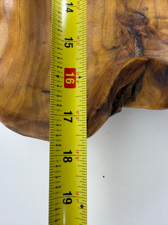 Mid-Century Modern Hand Carved Live Edge Burl Wood Freeform Serving Tray Bowl Signed JK 18' X 10' [Photo 6]