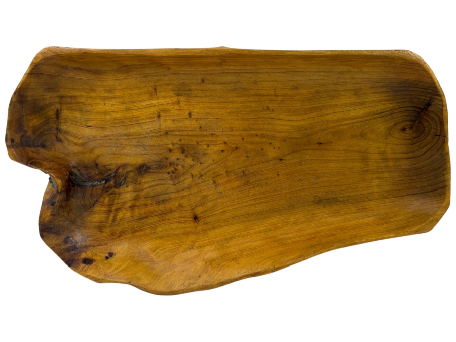 Mid-Century Modern Hand Carved Live Edge Burl Wood Freeform Serving Tray Bowl Signed JK 18' X 10'