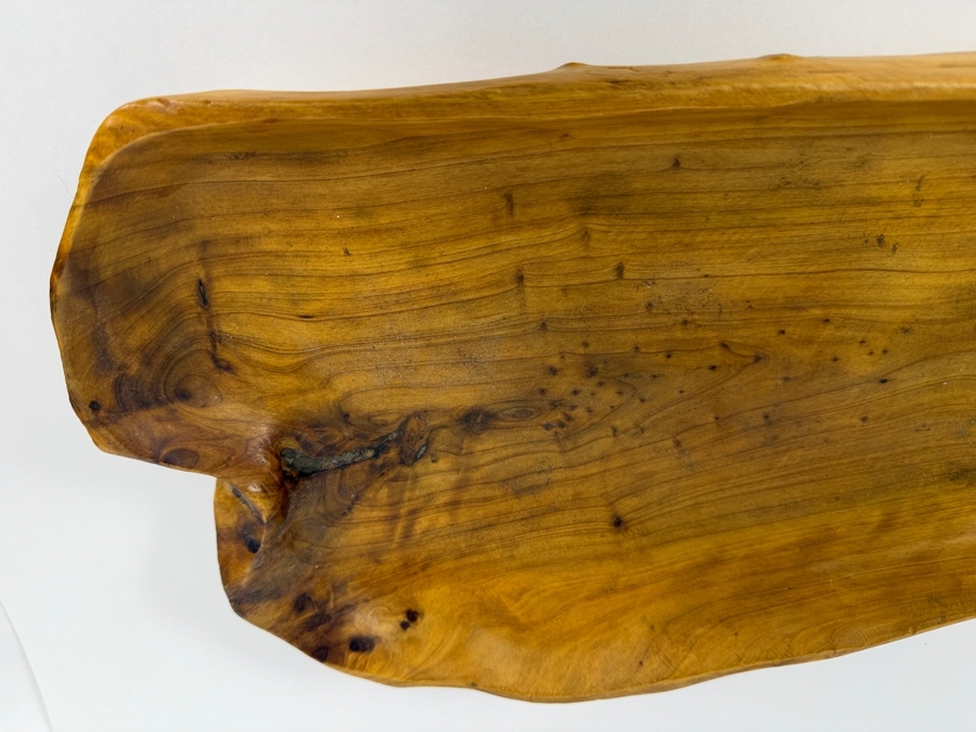 Mid-Century Modern Hand Carved Live Edge Burl Wood Freeform Serving Tray Bowl Signed JK 18' X 10' [Photo 3]