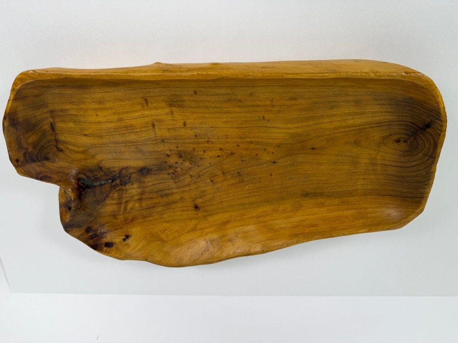 Mid-Century Modern Hand Carved Live Edge Burl Wood Freeform Serving Tray Bowl Signed JK 18' X 10' [Photo 2]