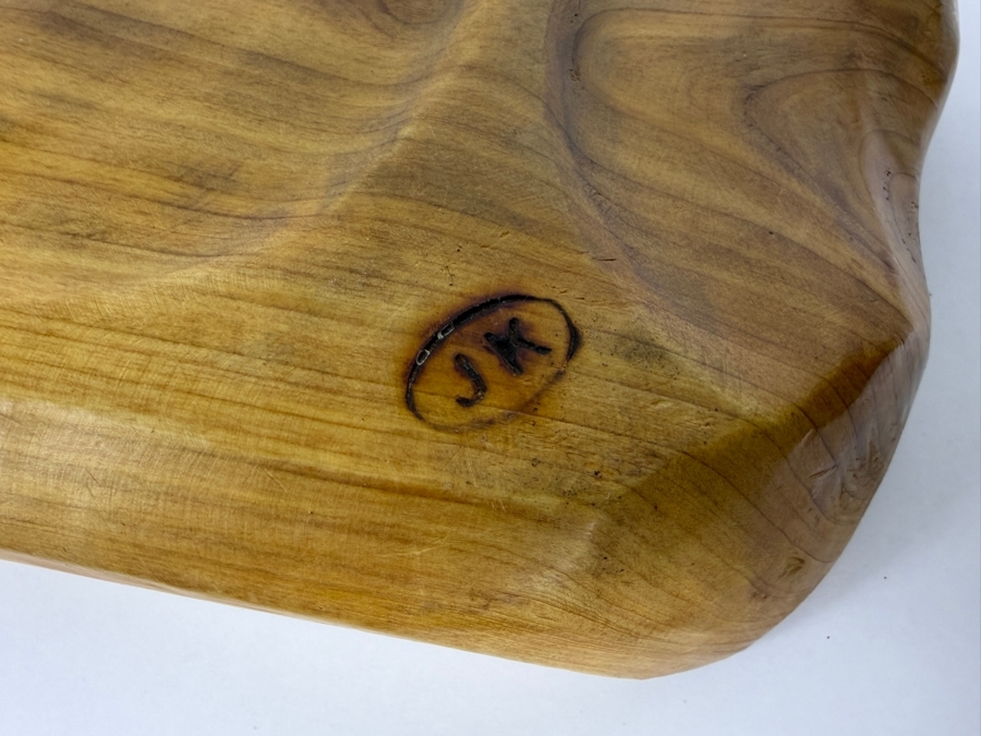 Mid-Century Modern Hand Carved Live Edge Burl Wood Freeform Serving Tray Bowl Signed JK 18' X 10' [Photo 5]
