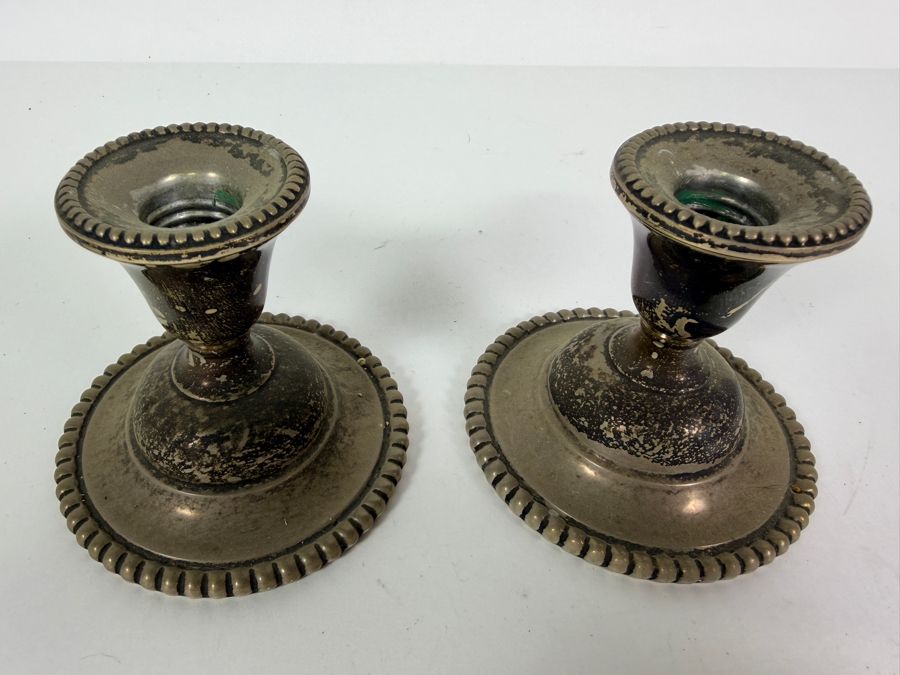 Pair of Weighted Sterling Silver Candleholders 3.5'H [Photo 3]