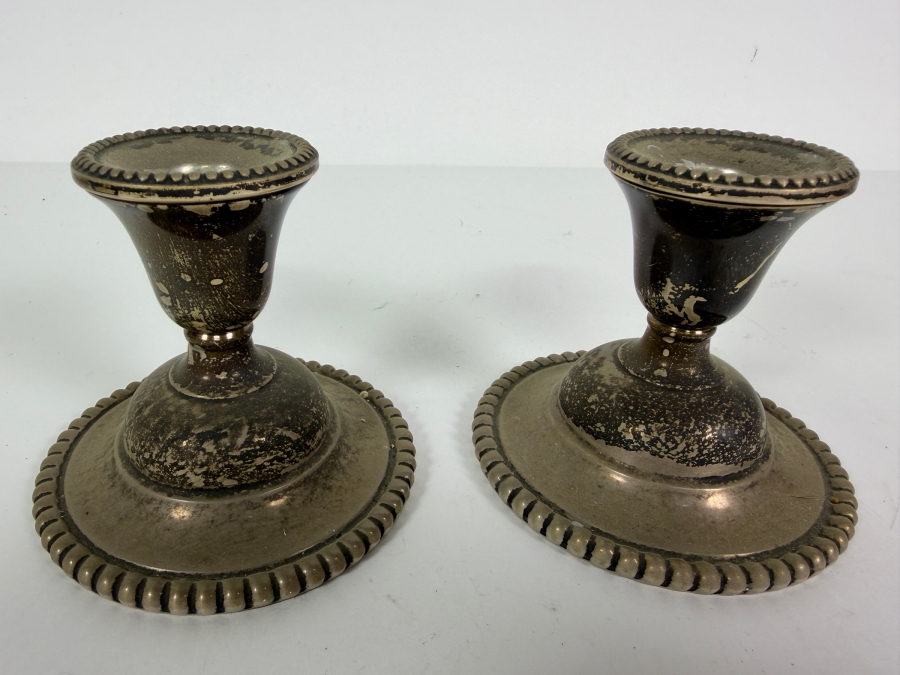 Pair of Weighted Sterling Silver Candleholders 3.5'H [Photo 2]