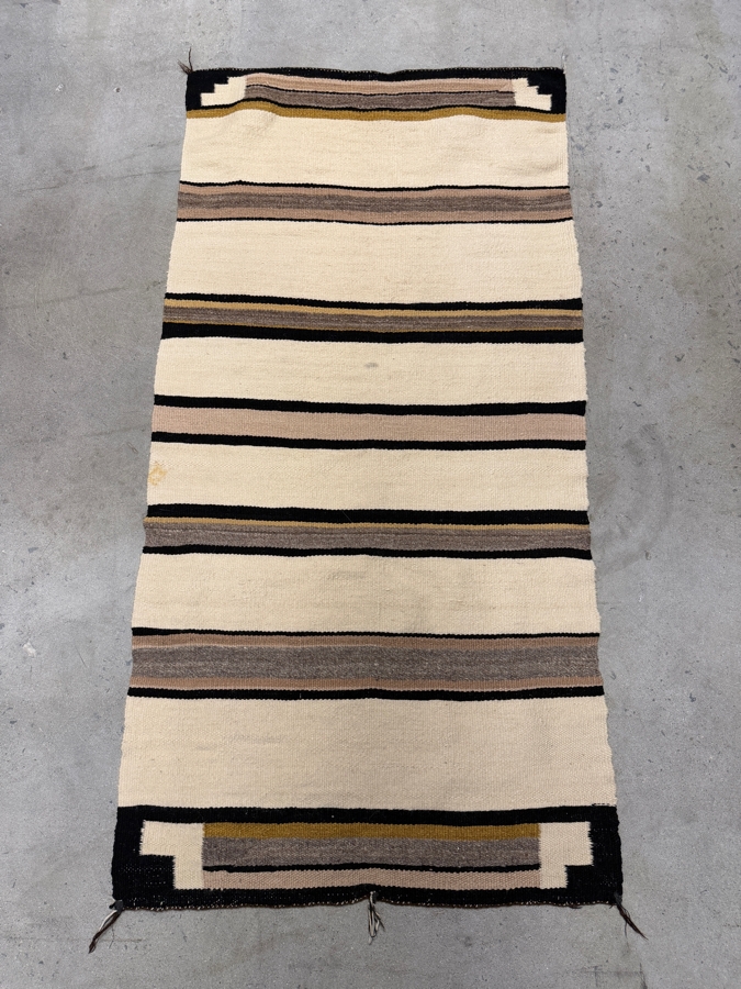 Vintage Native American Handmade Navajo Saddle Blanket Rug 31' X 61' [Photo 3]