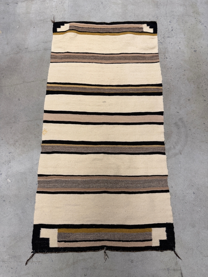 Vintage Native American Handmade Navajo Saddle Blanket Rug 31' X 61' [Photo 2]