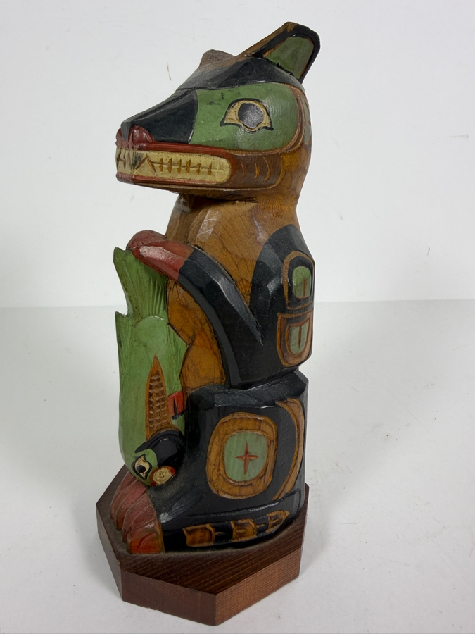Signed Hand-carved and Painted Wooden Miniature Totem Pole Made in Alaska 9'H [Photo 3]