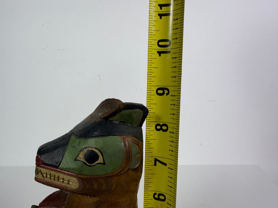 Signed Hand-carved and Painted Wooden Miniature Totem Pole Made in Alaska 9'H [Photo 11]