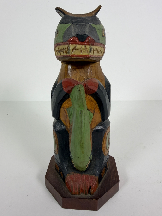 Signed Hand-carved and Painted Wooden Miniature Totem Pole Made in Alaska 9'H [Photo 4]