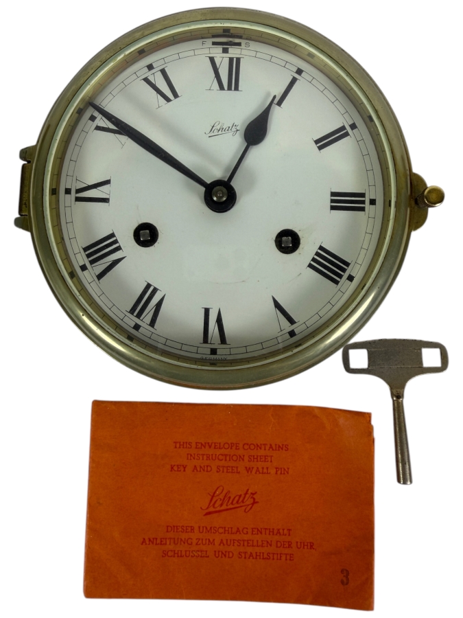 Vintage Schatz Royal Mariner Mechanical Key-wind Ship's Bell Clock Featuring a Solid Brass Case