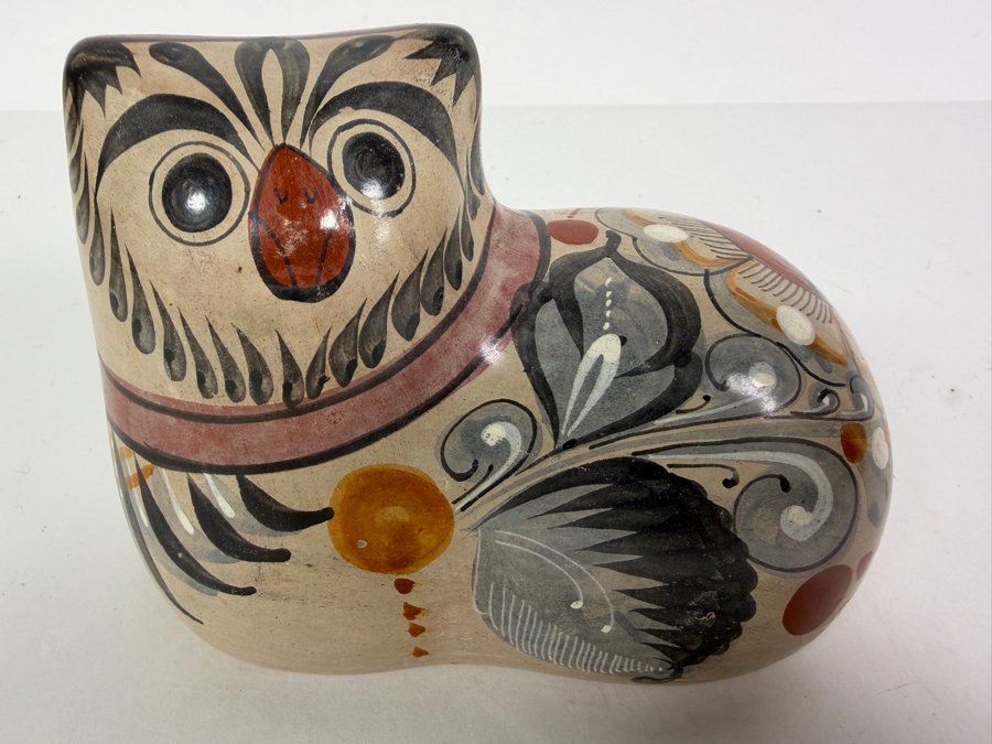 Vintage Mexican Folk Art Pottery Cat Figurine from Tonala, Jalisco 6W X 4H [Photo 2]
