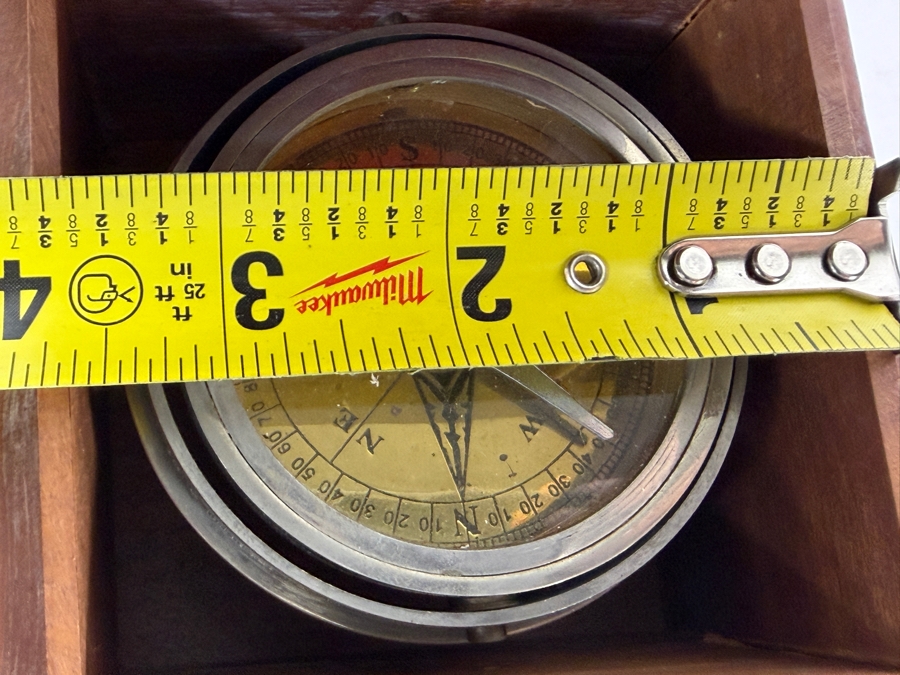Vintage Marine Gimbaled Brass Compass In Fitted 4' Hardwood Box [Photo 6]