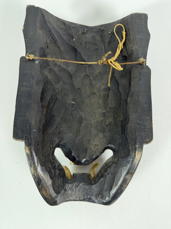 Vintage Japanese Hand Carved Ebonized Wood Hannya Demon Mask With Inset Bone Teeth And Celluloid Eyes 7'W X 10.75'H [Photo 3]