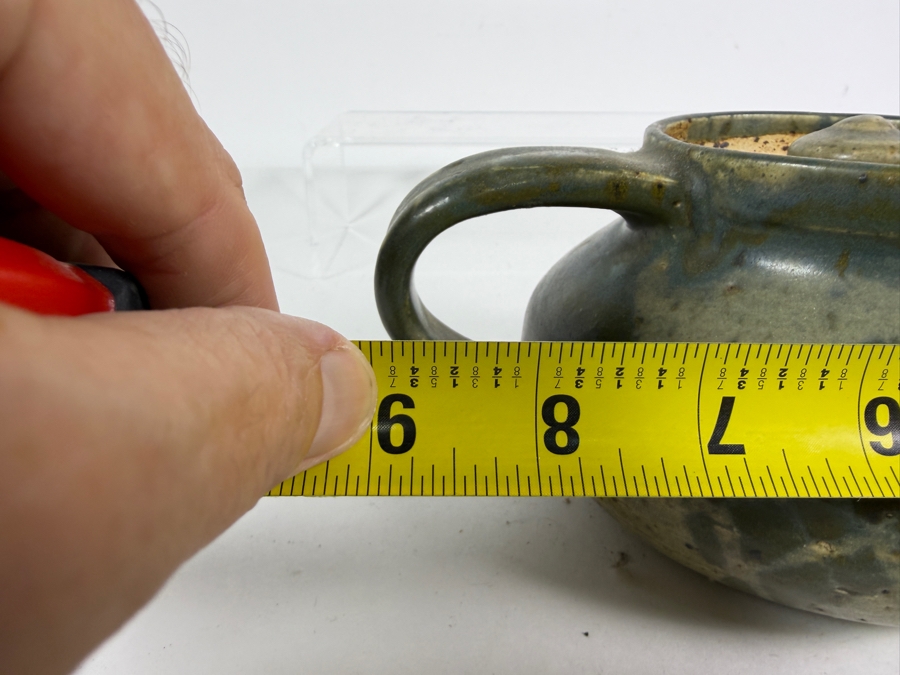 Vintage Mid Century Modern Studio Pottery Stoneware Teapot With Speckled Olive Green Ash Glaze 9'W X 4.25'H [Photo 10]