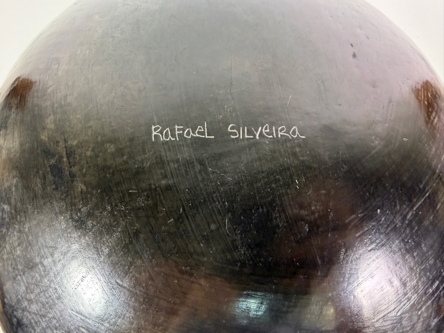 Large Vintage Rafael Silveira Signed Mata Ortiz Mexican Blackware Geometric Olla Pottery Jar 12' X 12' [Photo 7]