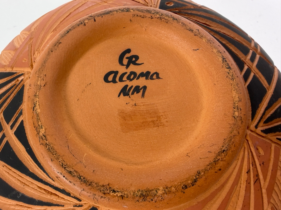 Vintage Gregory Romero Signed Acoma New Mexico Pueblo Polychrome Geometric Sgraffito Seed Jar Pottery Olla 9'W X 5.5'H [Photo 8]