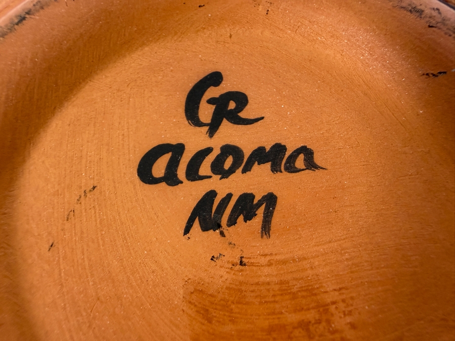 Vintage Gregory Romero Signed Acoma New Mexico Pueblo Polychrome Geometric Sgraffito Seed Jar Pottery Olla 9'W X 5.5'H [Photo 9]