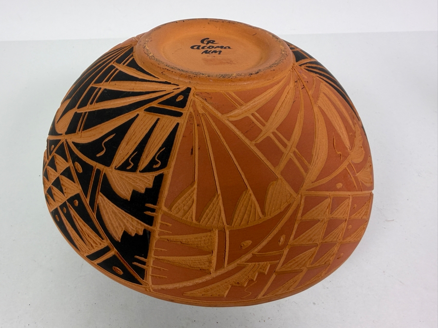 Vintage Gregory Romero Signed Acoma New Mexico Pueblo Polychrome Geometric Sgraffito Seed Jar Pottery Olla 9'W X 5.5'H [Photo 7]