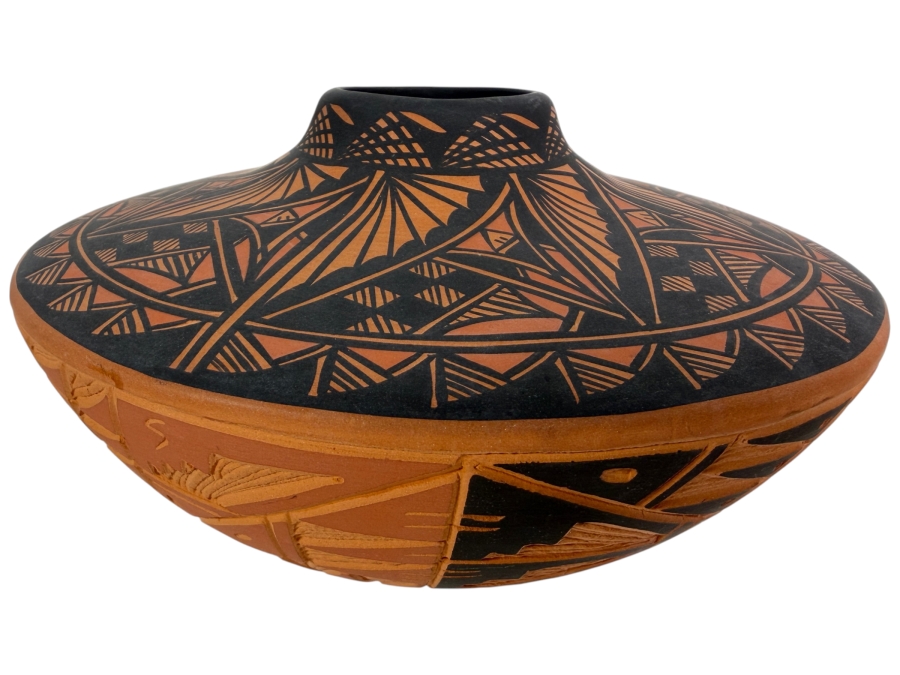 Vintage Gregory Romero Signed Acoma New Mexico Pueblo Polychrome Geometric Sgraffito Seed Jar Pottery Olla 9'W X 5.5'H