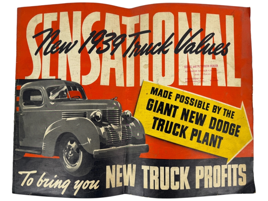 Original Vintage 1939 Dodge Job-Rated Trucks Giant Plant Dealership Promotional Sales Brochure Folder