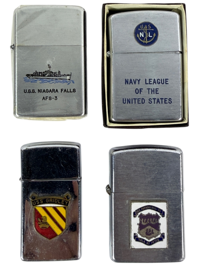 Collection Of Four Vintage US Navy Ship And Naval Organization Commemorative Lighters