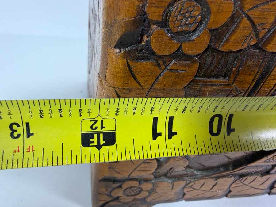 Vintage Chinese Hand Carved Camphor Wood Storage Chest Box With Figural Landscape Relief Panels And Brass Clasp 12'W X 7.5'D X 7'H [Photo 7]