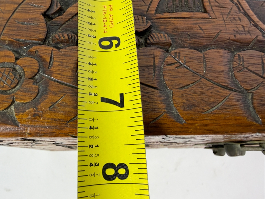 Vintage Chinese Hand Carved Camphor Wood Storage Chest Box With Figural Landscape Relief Panels And Brass Clasp 12'W X 7.5'D X 7'H [Photo 8]