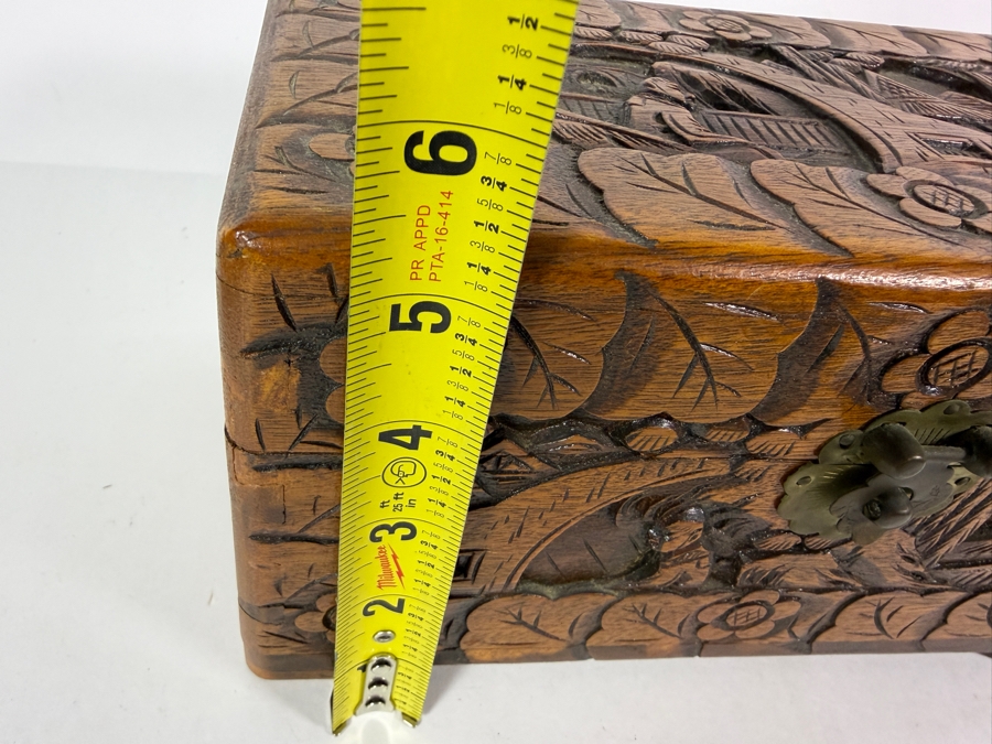 Vintage Chinese Hand Carved Camphor Wood Storage Chest Box With Figural Landscape Relief Panels And Brass Clasp 10'W X 6'D X 5.5'H [Photo 10]
