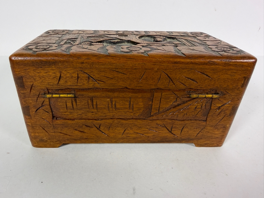 Vintage Chinese Hand Carved Camphor Wood Storage Chest Box With Figural Landscape Relief Panels And Brass Clasp 8'W X 4.24'D X 4'H [Photo 4]