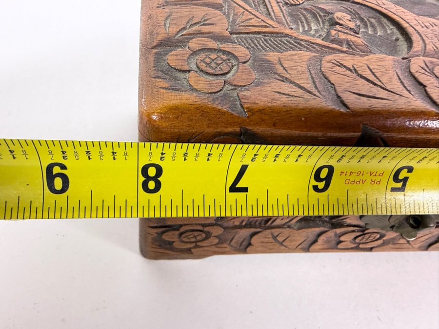Vintage Chinese Hand Carved Camphor Wood Storage Chest Box With Figural Landscape Relief Panels And Brass Clasp 8'W X 4.24'D X 4'H [Photo 6]
