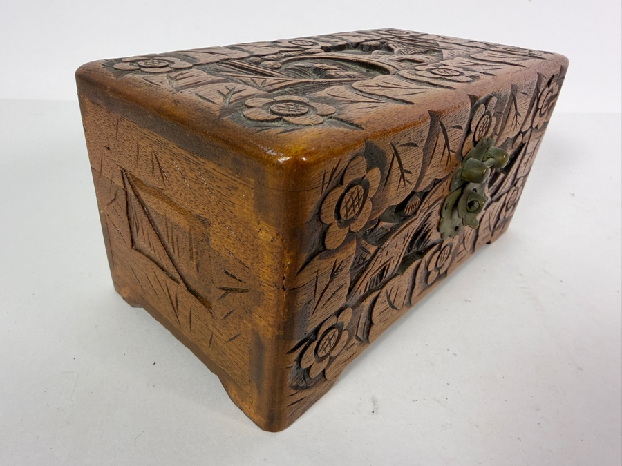 Vintage Chinese Hand Carved Camphor Wood Storage Chest Box With Figural Landscape Relief Panels And Brass Clasp 8'W X 4.24'D X 4'H [Photo 3]