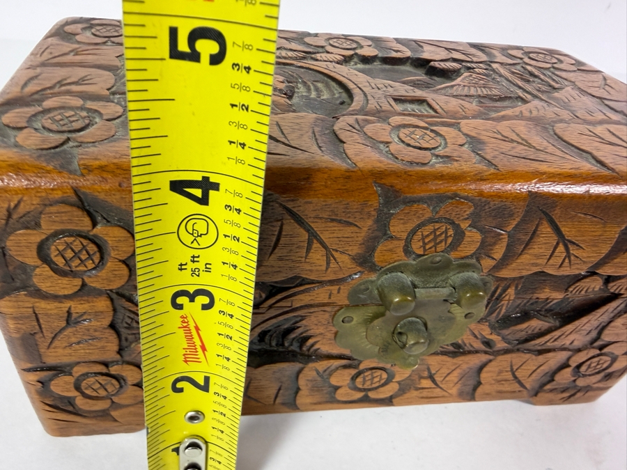 Vintage Chinese Hand Carved Camphor Wood Storage Chest Box With Figural Landscape Relief Panels And Brass Clasp 8'W X 4.24'D X 4'H [Photo 8]