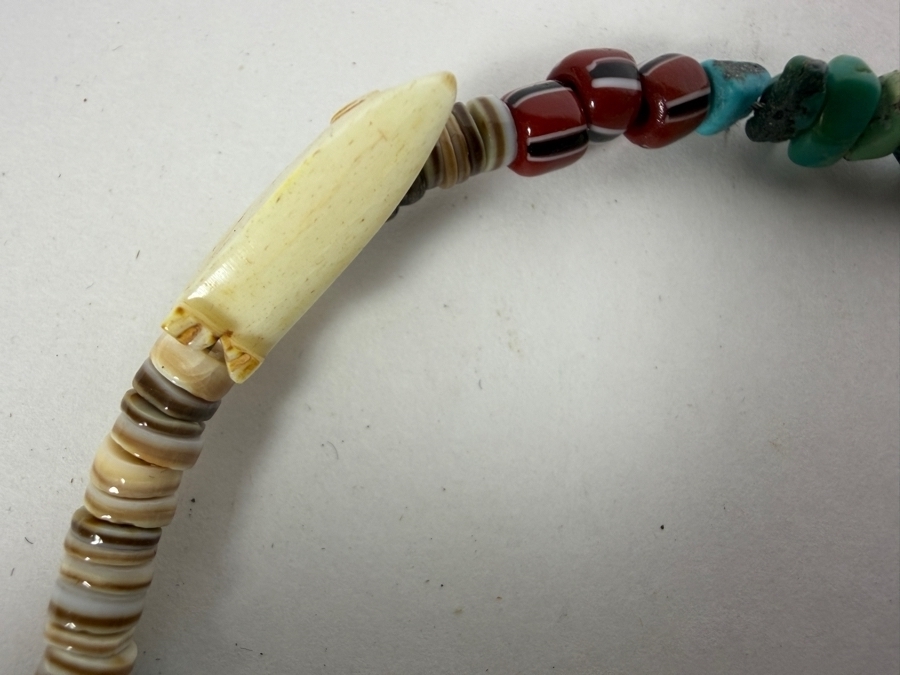 Vintage Southwestern Native American Style Multi Gemstone Fetish Necklace With Sterling Silver Buffalo Skull Pendant 29'L [Photo 8]