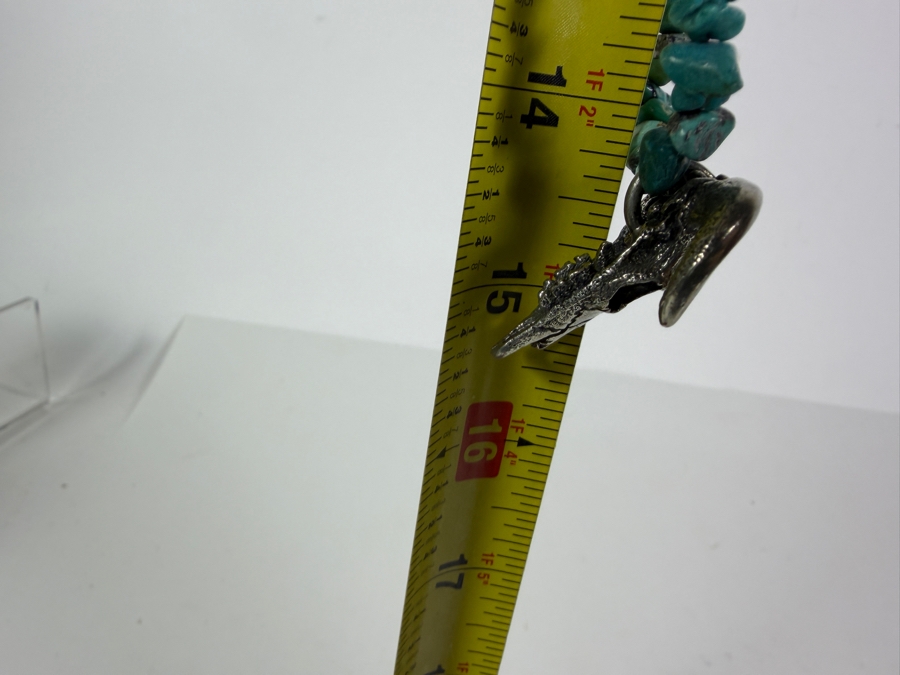 Vintage Southwestern Native American Style Multi Gemstone Fetish Necklace With Sterling Silver Buffalo Skull Pendant 29'L [Photo 10]
